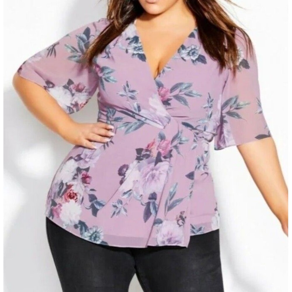 City Chic Womens Plus S 16 Rosewood Floral Butterfly Sleeve Blouse Top NWT BG12